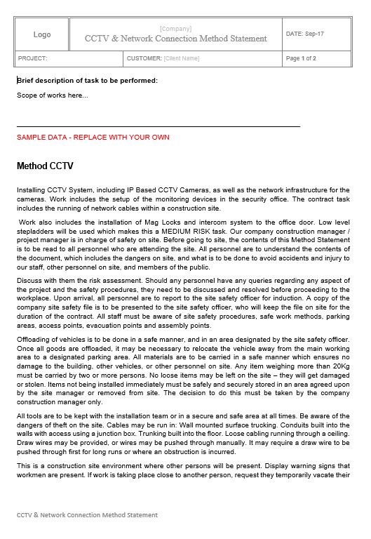 CCTV & Network Connection Method Statement